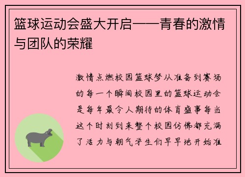 篮球运动会盛大开启——青春的激情与团队的荣耀
