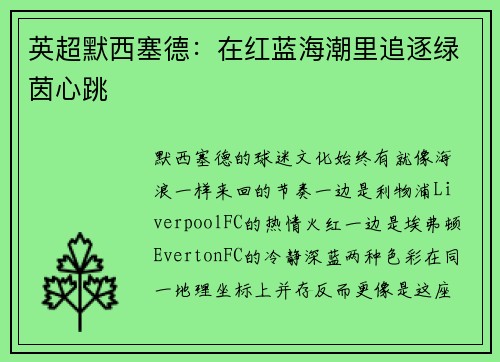 英超默西塞德：在红蓝海潮里追逐绿茵心跳
